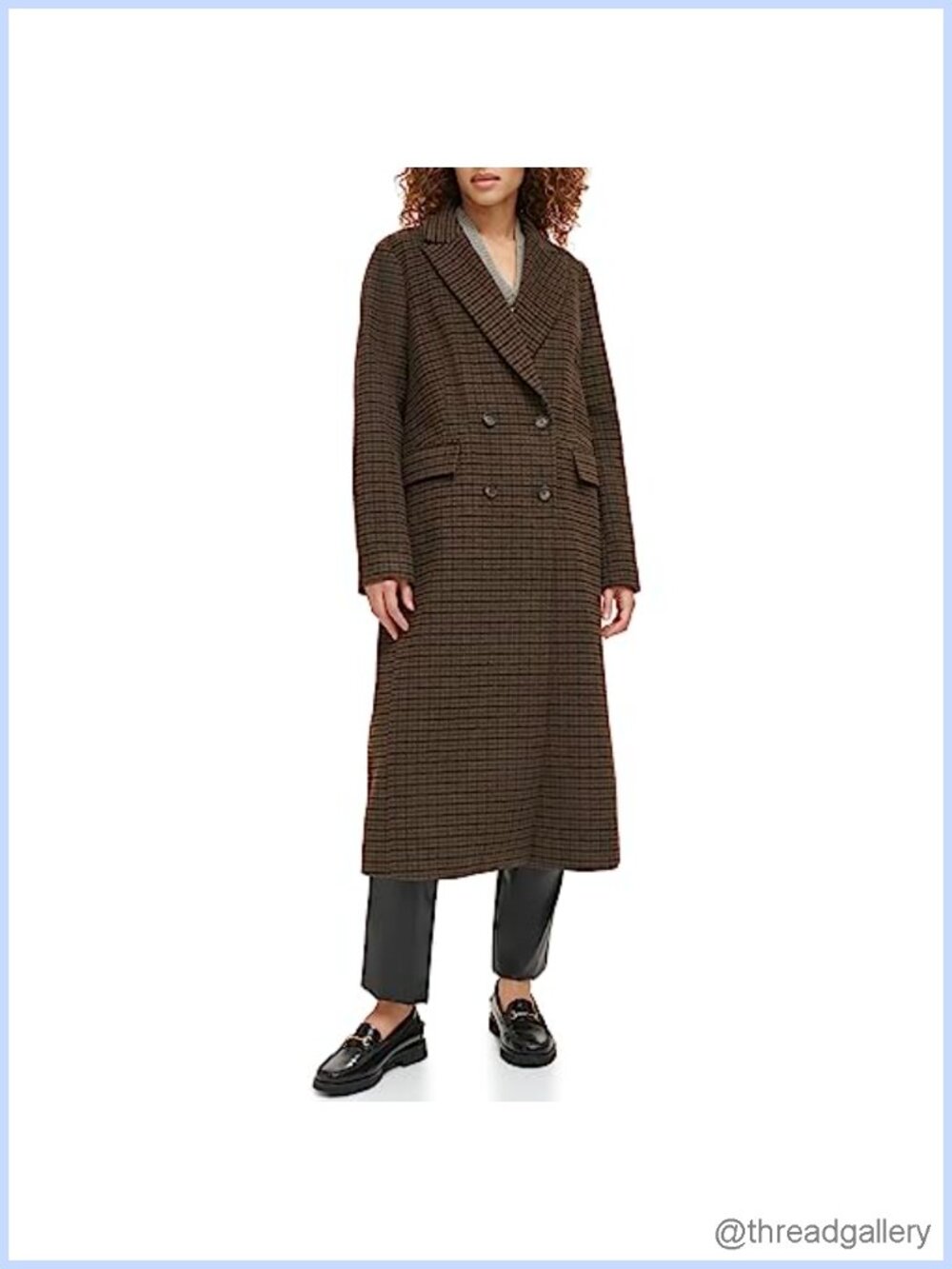 Houndstooth Wool Blend Double Breasted Maxi Coat